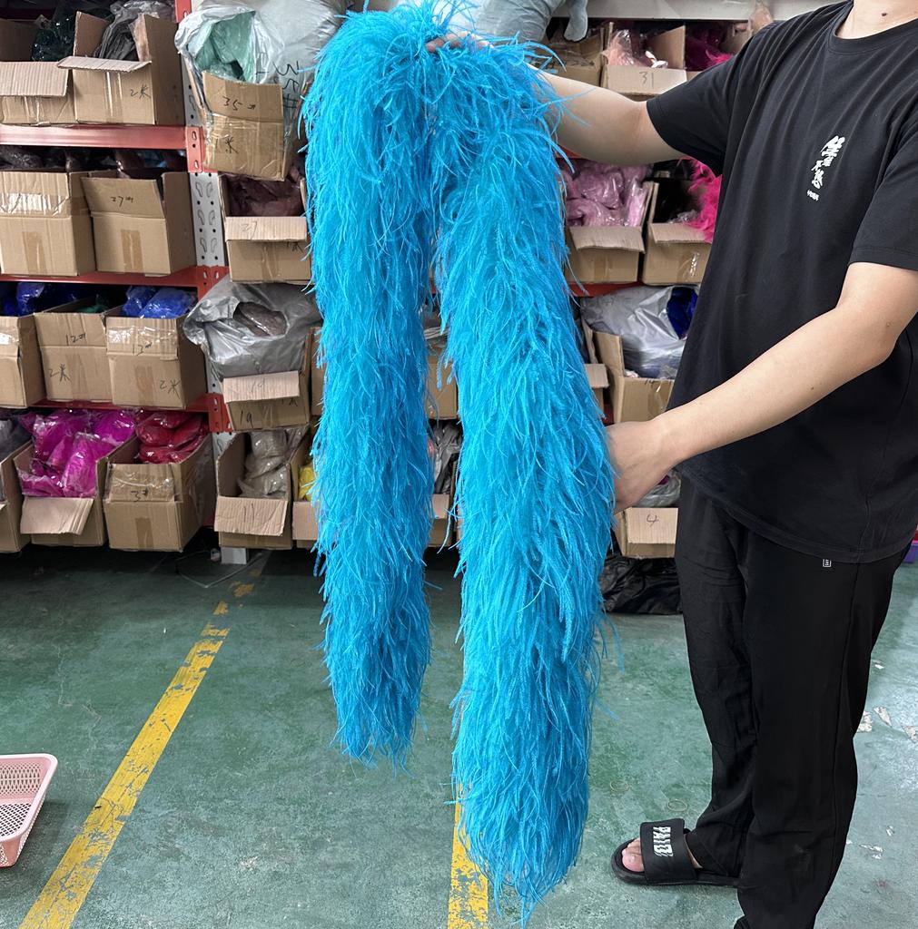 DIY 2M Blue Feathers Boa Ostrich Plumes Shawl 1/2/3/4/6Ply Wedding Drees Decoration Accessory Soft Fluffy Plume For Crafts White Boa