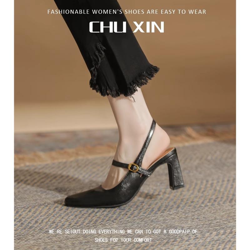 2025 spring and summer new high heel with Mary Jane shoes women's beautiful single shoes thick heel French beige sandals women