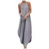 Women Casual Printed Round Neck Loose Long Dress Sleeveless Split Maxi Dress