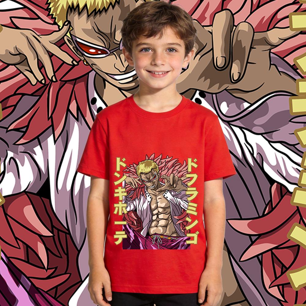 One Piece Doflamingo Anime Print Cotton T Shirt Kids Boys Girls Casual Short Sleeve Summer Top 100