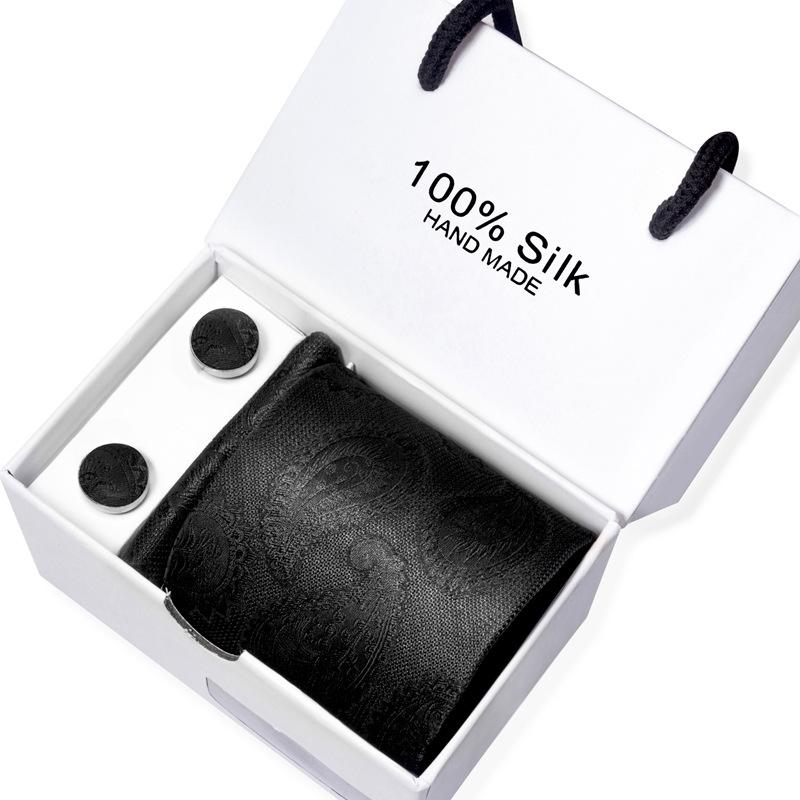 Men'S Business Tie Square Scarf Gift Box Striped Plain Suit Shirt Tie Black Gift Box Set
