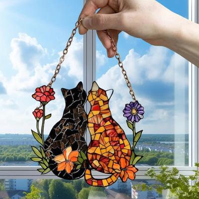 Colorful Cat Window Hanging Decoration Front Door Wall Hanging Acrylic Kitten Animal Ornament Pendant Christmas Festival Gift