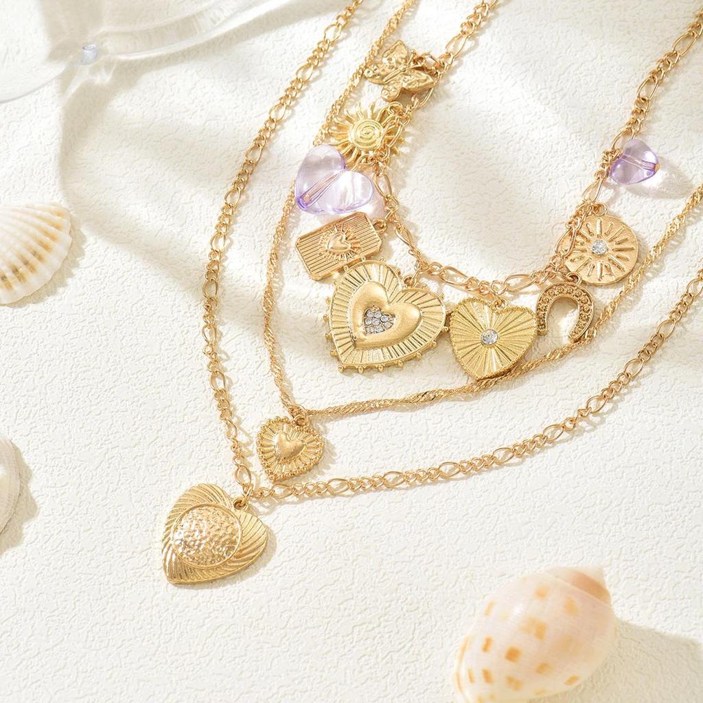 Collier Pendentif Cœur et Papillon Superposés - Accessoire Élégant Haut de Gamme pour Femmes
