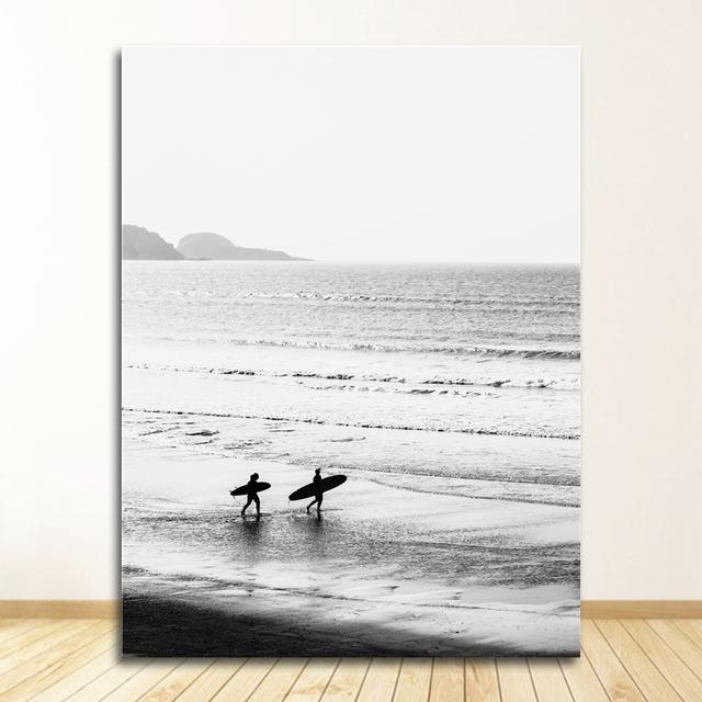 Painting Surfing Coastal Decor for Living Room Surf Poster California Wall Art Black and White Ocean Print Beach Canvas