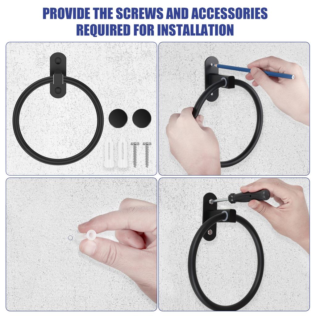 4 Pcs Aluminum Towel Ring Wall Mounted Bathroom Towel Hanger with Fixing Kit 180° Rotatable Rustproof Towel Holder for Kitchen