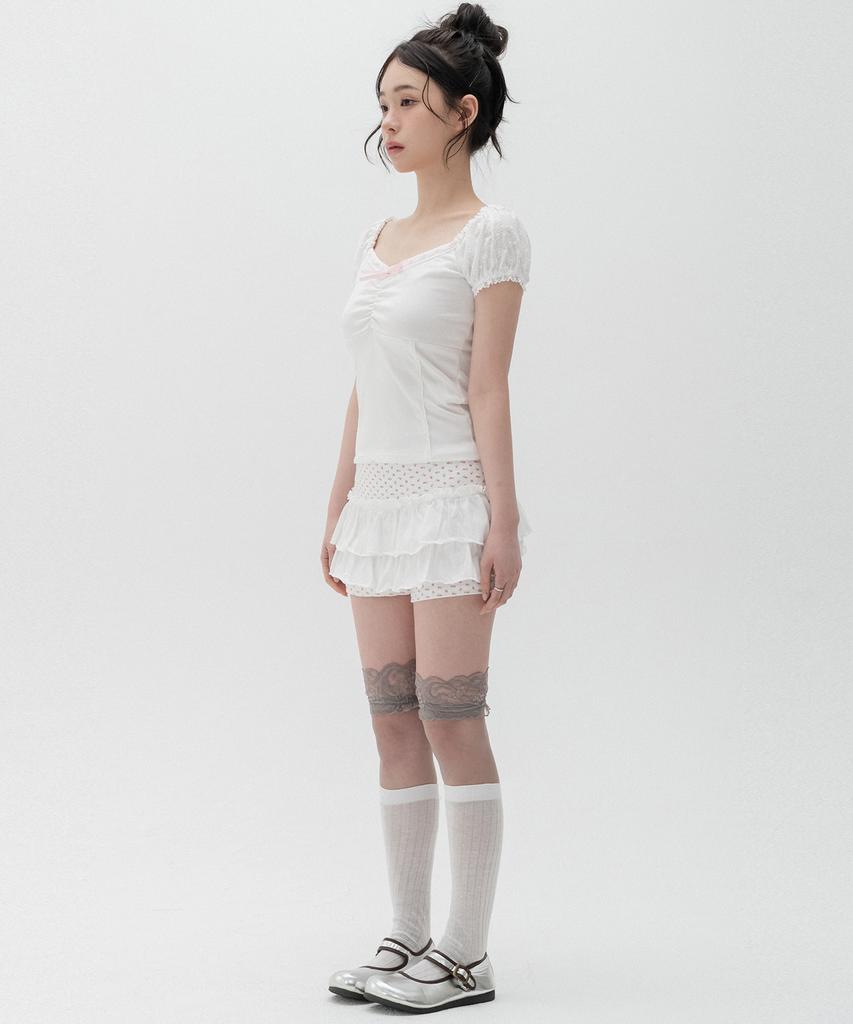High School Disco Flower Tiered Layered Skirt_Ivory