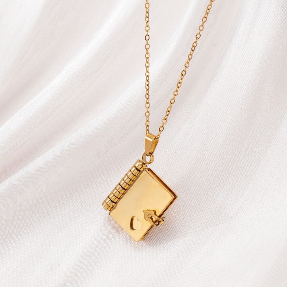 Handmade Opening Book Pendant Titanium Steel Couple Text Locket Couple Book Necklace  Summer Beach