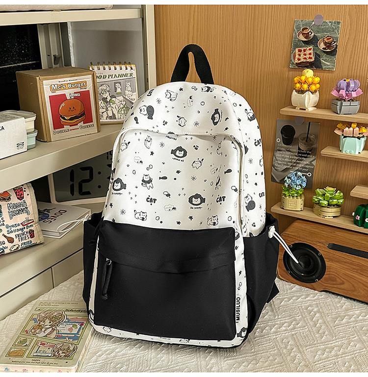 

Cute Cartoon Cat Backpack For Girls With Nylon Material And Large Capacity For School And Travel чёрный