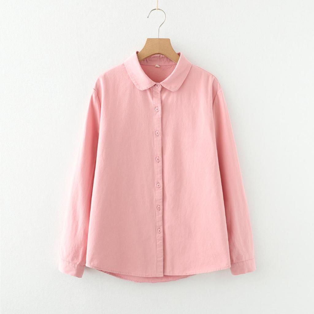 Autumn & Winter Pure Cotton Brushed Doll Collar Women's Solid Color Base Layer Shirt 8380
