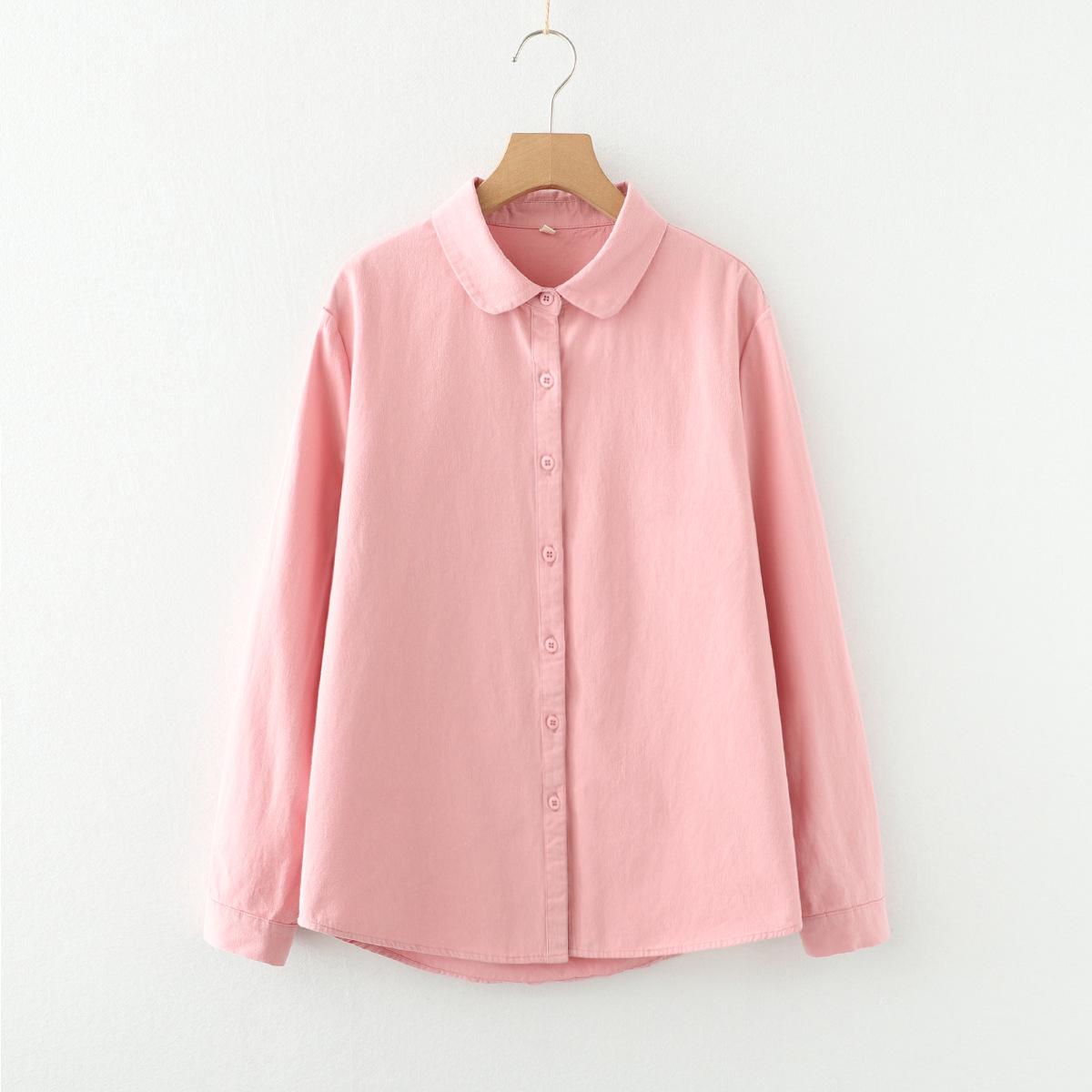 Autumn & Winter Pure Cotton Brushed Doll Collar Women s Solid Color Base Layer Shirt 8380 L