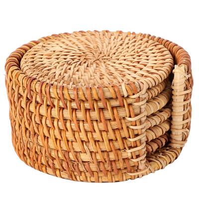 6 Stück Vintage Rattan Getränke Tee Tasse Untersetzer Runde Teekannen Isoliermatte Dekoration