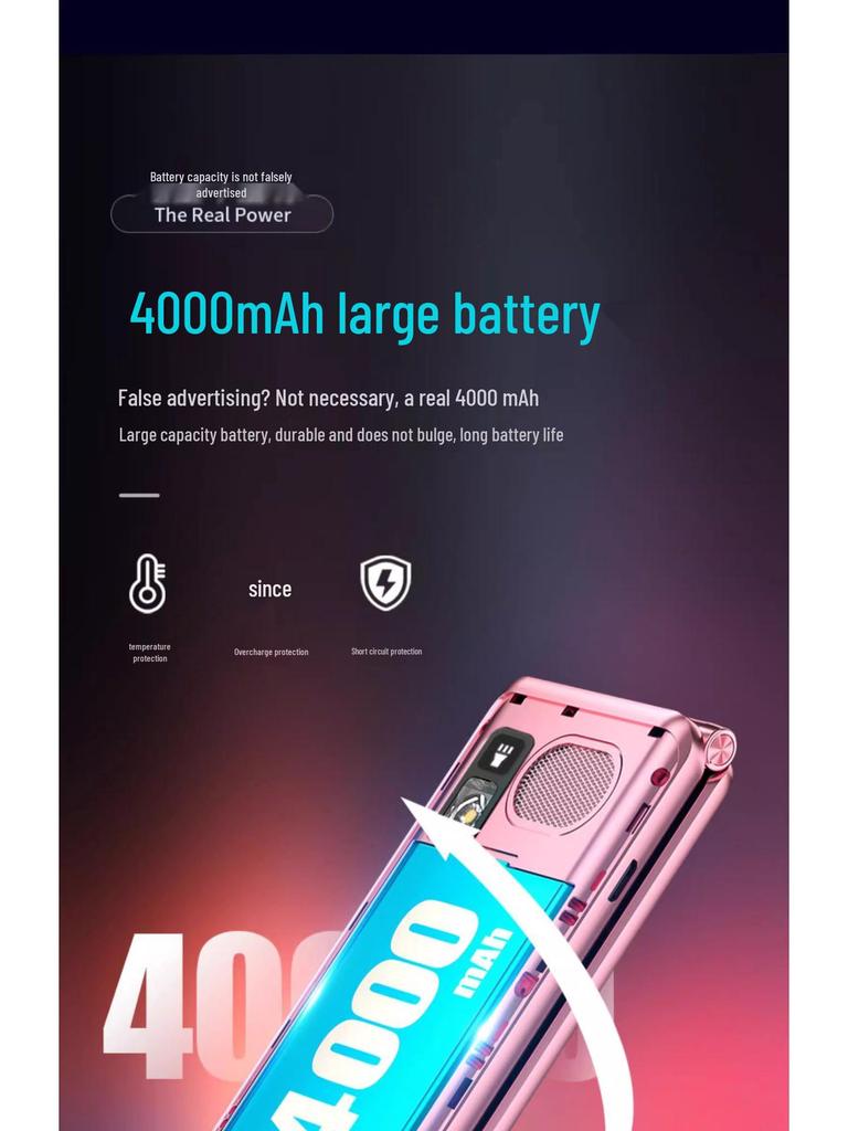 Genuine 4G Flip Phone for Seniors, Non-Smartphone with Large Screen, Super Long Standby, 5G Compatible