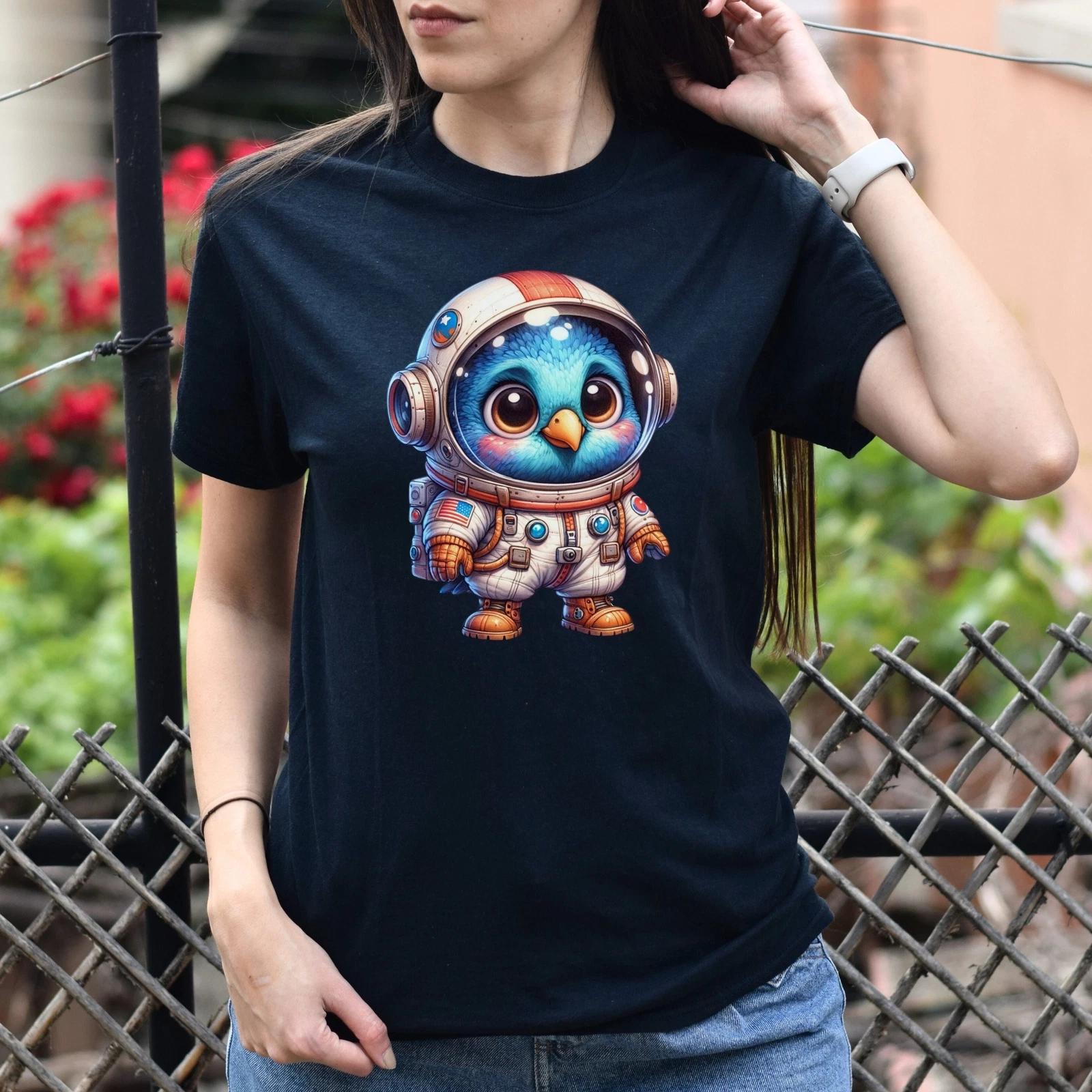 Bird US astronaut Unisex T-shirt cosmos lover cute bird tee Black Navy Dark Heat 3XL