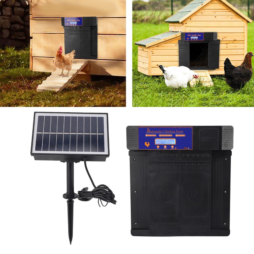 Automatic Chicken Door with Timer Solar Battery Powered LED Display Double Doors Electric Chicken Coop Opener