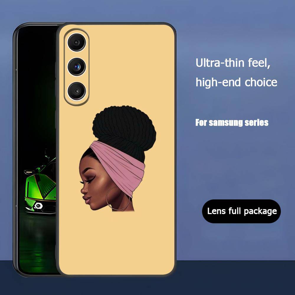 Cartoon South African Woman For Samsung Galaxy S23 S24 S25 Ultra S22 Plus S21 Black Soft Case Waterproof Soft Case
