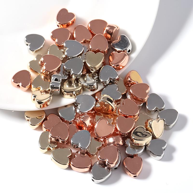 50 pcs Electroplated CCB Metallic Peach Heart Beads for Jewelry DIY and Bracelet Spacers