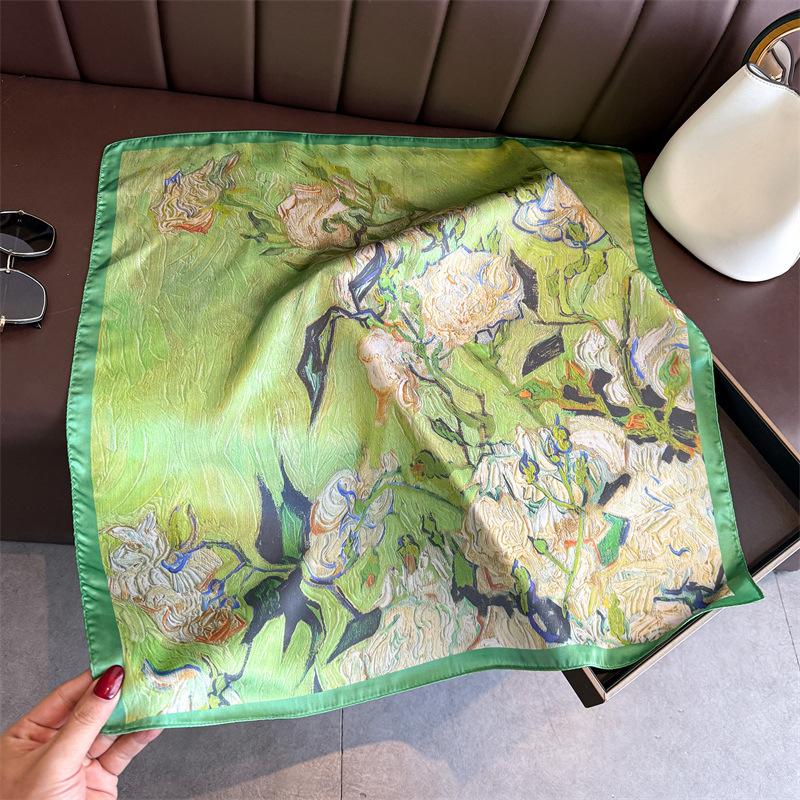 2026 New Floral Printed Square Scarf for Women Soft Lightweight Scarf Headbands Fashion Bag Tie Ribbon Hair Bands Bandana