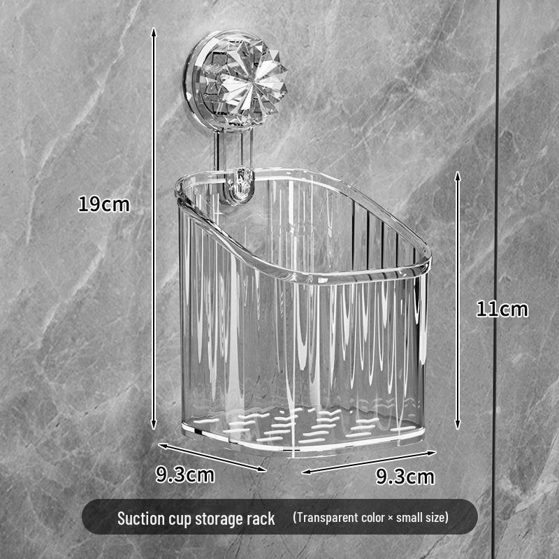 Elegant Wall-Mounted Bathroom Storage Rack: Punch-Free Toothbrush & Toothpaste Holder with Suction Cup.