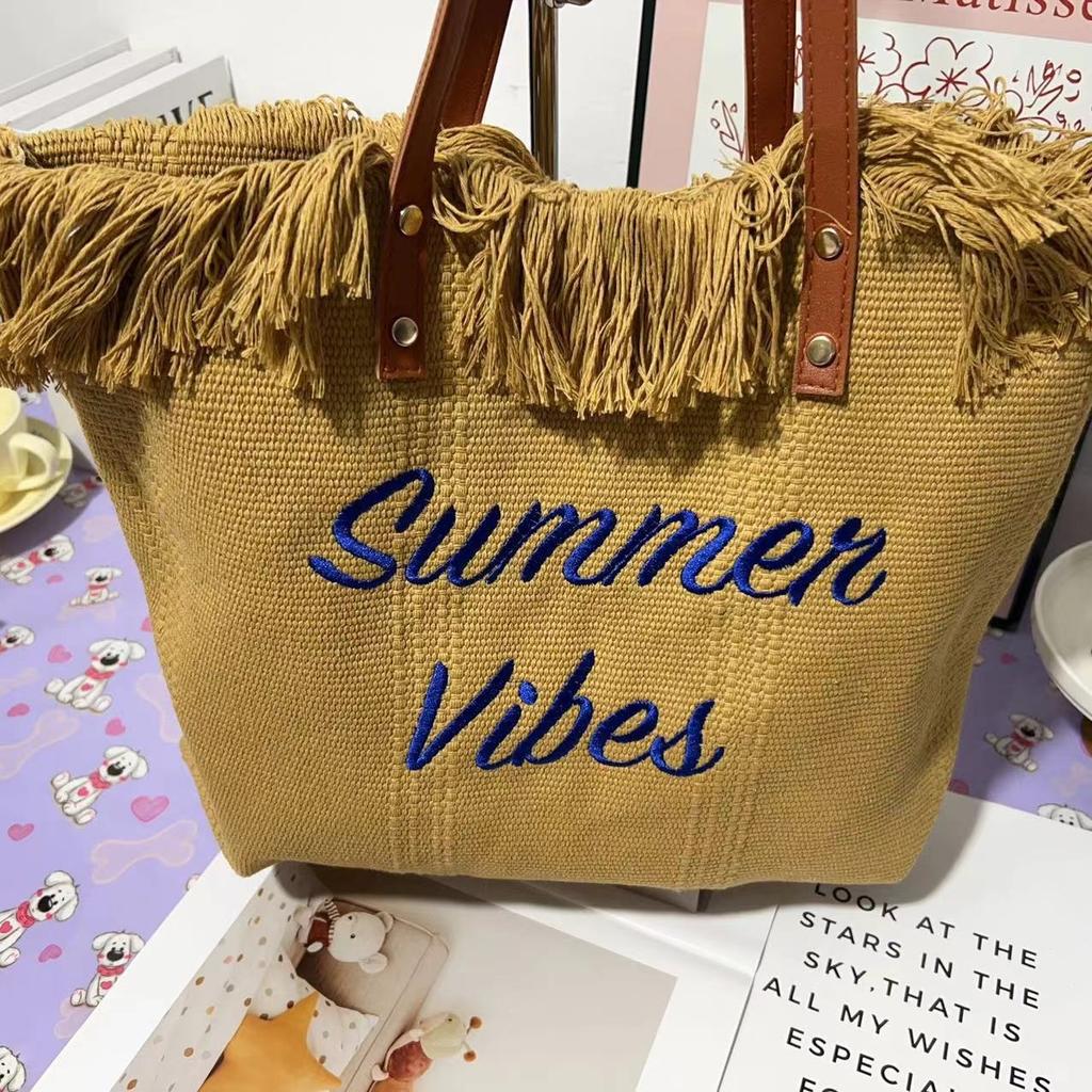 Handtasche Einfache Strandtasche Reisetasche Quaste Einkaufstasche Große Kapazität Eine Schultertasche Gezeiten