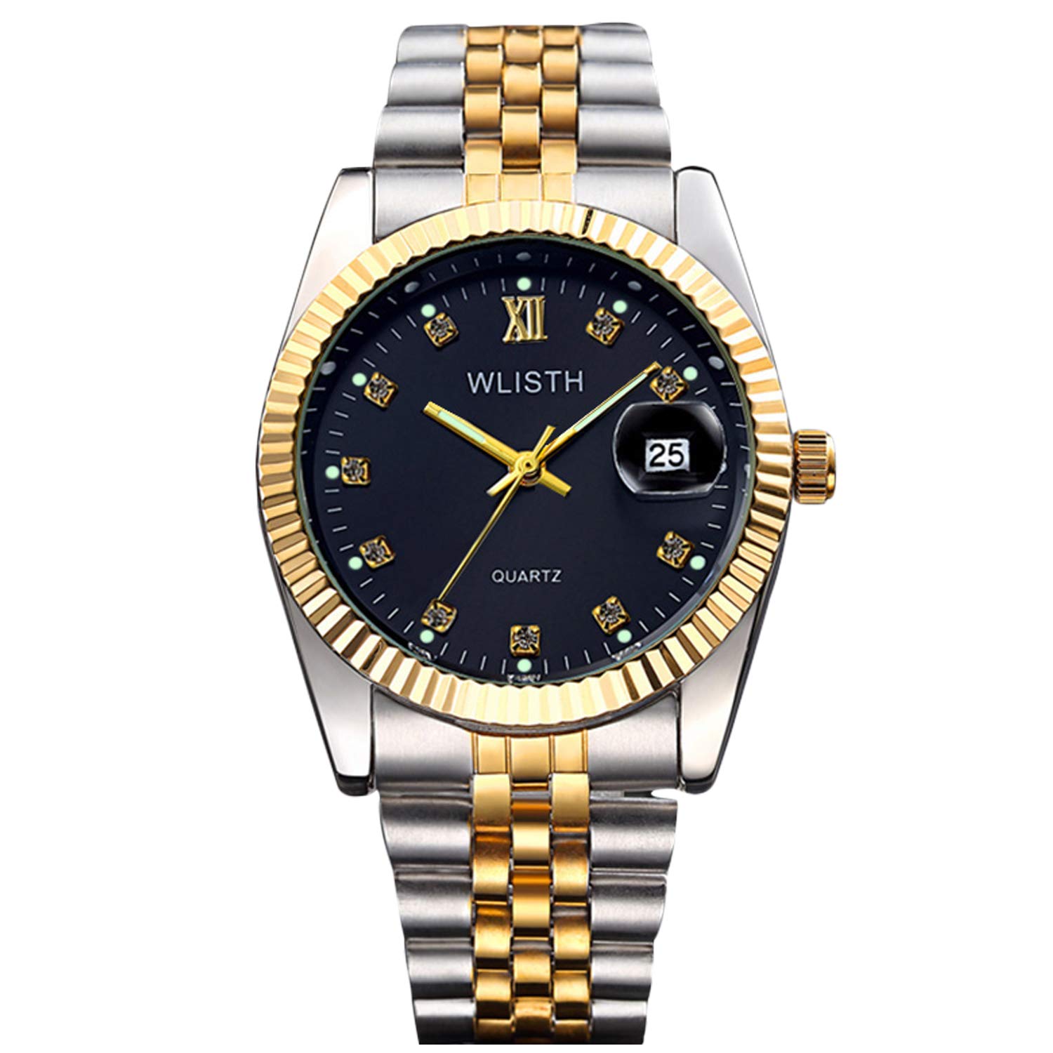 

RORIOS Couple Stylish Quartz Pair Analog High Precision Steel Black Watches, Watches, Rhinestones, Luminous, Luxury, Sparkly, Cute, Display, Band, A,