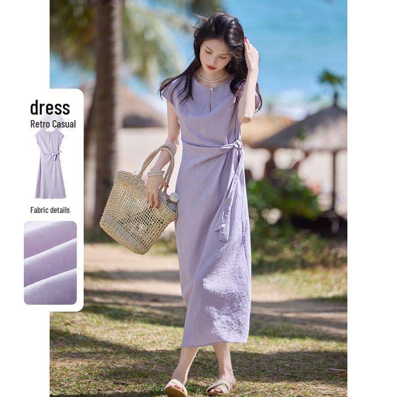 Elegant French Retro Tie-Waist Midi Dress XL