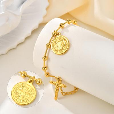 Vnox Stainless Steel Women's Rosary Bracelets, Saint Benedict Virgin Mary Jesus Cross Prayer Bracelet , Trendy Religion Jewelry
