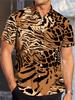 Men'S Wild Tiger And Leopard Print Patchwork Short-Sleeved Shirt, Street Trendy Cool Lapel Shirt, All-Over Animal Print Slim-Fit Top, Suitable for
