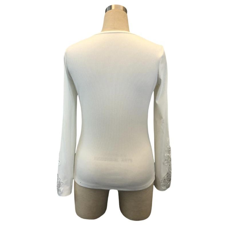 Spring and Autumn New Splicing Lace Elegant Long Sleeve Women's T-shirt