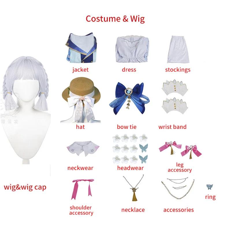 Kamisato Ayaka Skin Cosplay Costume Dress Springbloom Missive Ayaka Cosplay Wig Full Set With Hat Lolita Dress
