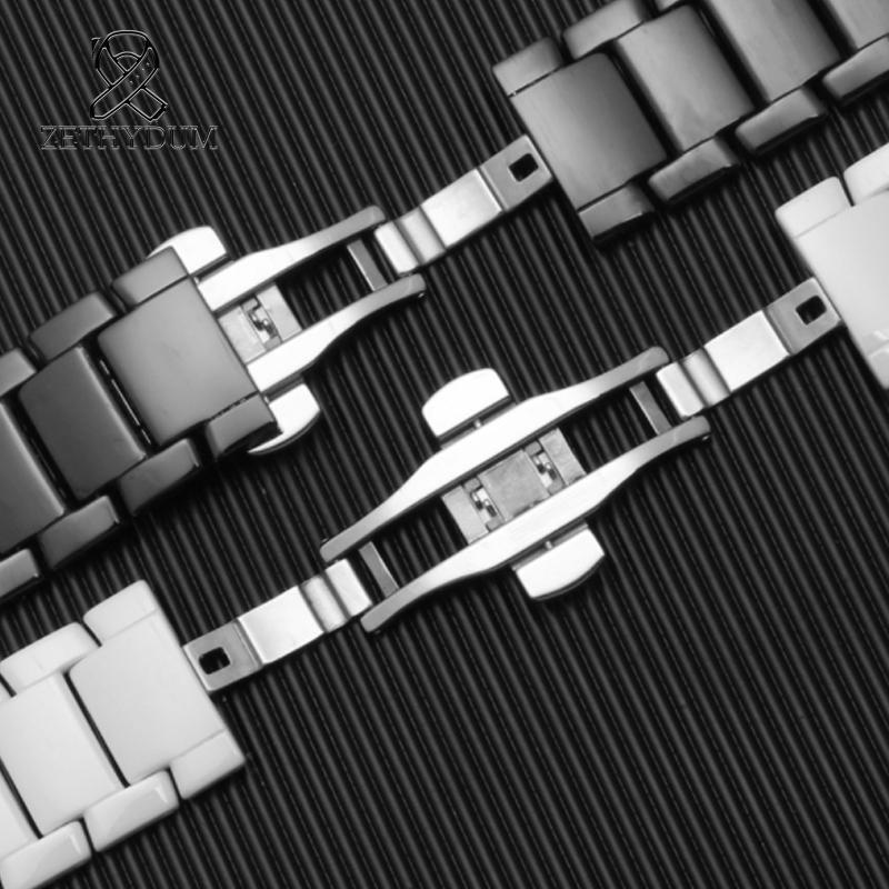 Für Armani AR1507/AR1509/AR1499/AR1895 Helle Oberfläche Zubehör schwarzes weißes Keramik-Armband matt Schnellverschluss-Armband 22mm