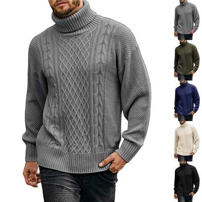 Mens Turtleneck Sweater Pullover Twisted Pattern Casual Loose Fit Thick Winter Long Sleeve Cable Knit Sweaters