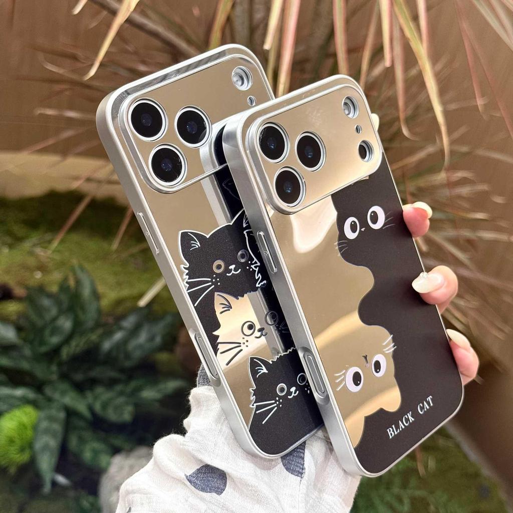 Magnetic Drop-Proof Black Cat Mirror Case for iPhone 17 Pro/16 Pro Max/15/14