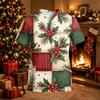 Women's Christmas Print Scrub Top V-Neck Short Sleeve Loose Fit with Pockets