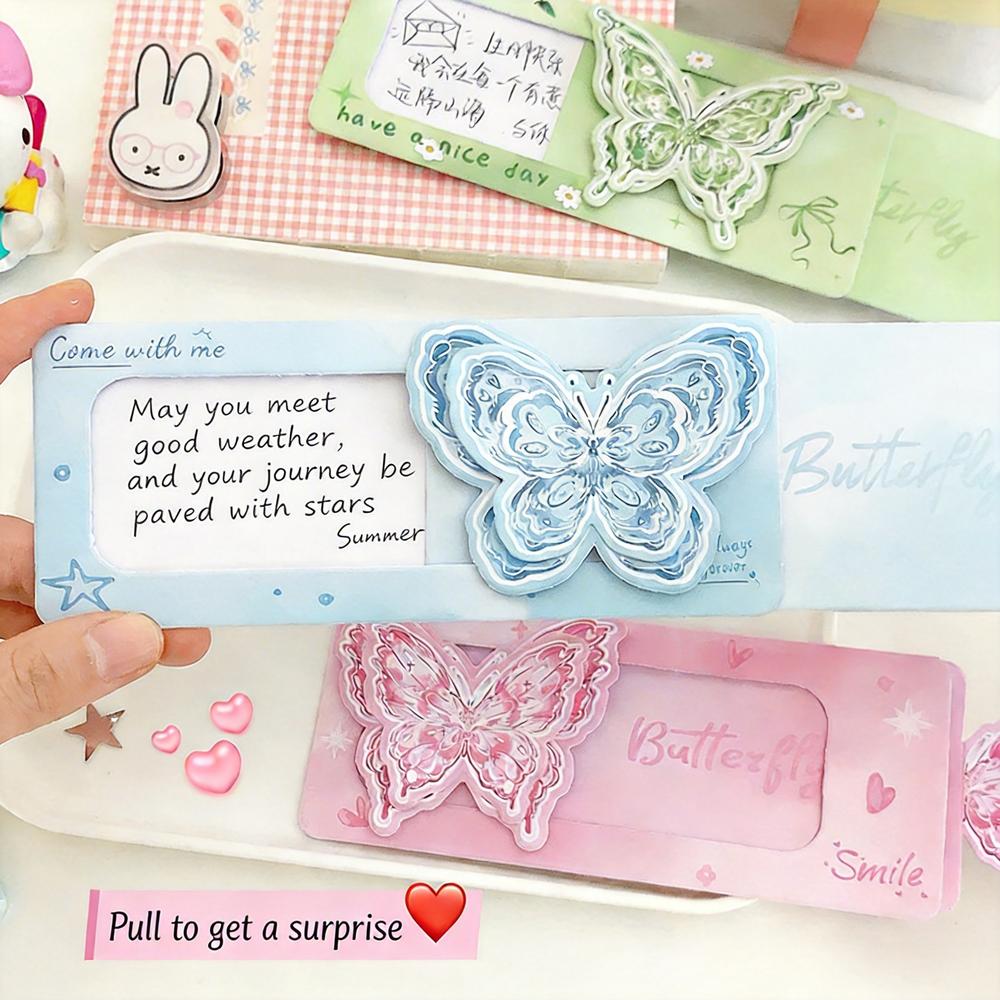 3D Butterfly Greeting Card Pull-Tab Surprise Letter with Envelope Birthday Card for Her Kawaii Cartoon Stationery Gift Bestie