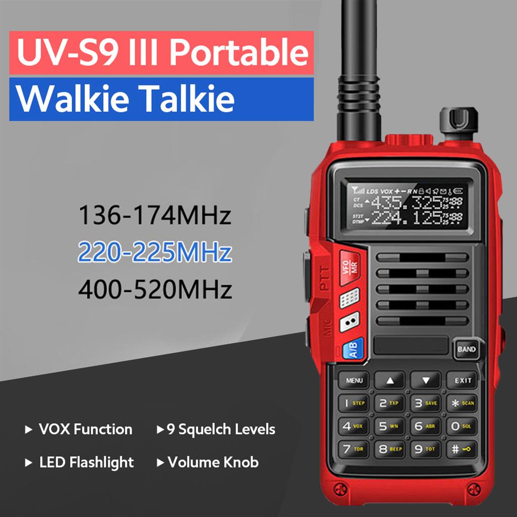 BAOFENG UV S9 III Handheld Walkie Talkie Tri Band 10W Ham Radio 2 Antenna 10KM Long Range VOX Function 128CH Red, EU