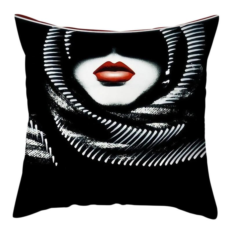 Home Deko Kissenbezug Wohnzimmer Elegantes Damenmuster Sofa Rot Schwarz Kissenbezug