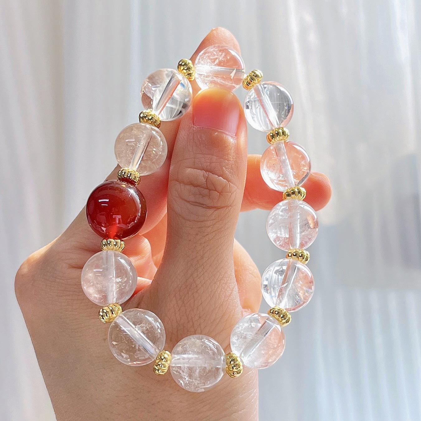 

13Mm Large Particle Natural White Crystal Chalcedony Design Bracelet Bracelet
