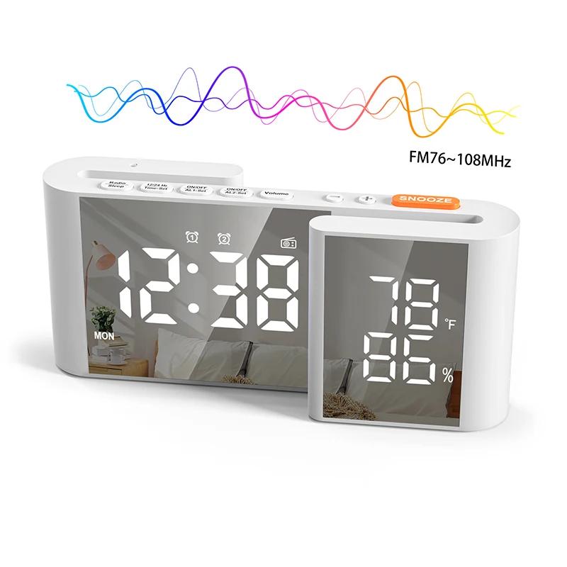Sleek Bedside Alarm Clock Radio Large Dual Display Screen With Adjustable Brightness USB Port Sleep Timer FM76~108MHz FM Radio