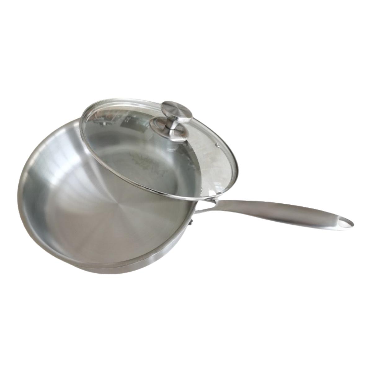 

28cm Modern Design 304 Stainless Steel Nonstick Eco-Friendly Frying Pan with Tempered Glass Lid for Induction Cooker Stoves 26cm inner diameter