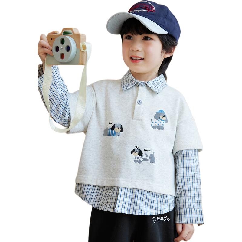 LUSON Boys  Preppy Faux Two-Piece Plaid Sweatshirt 120 темно-синий