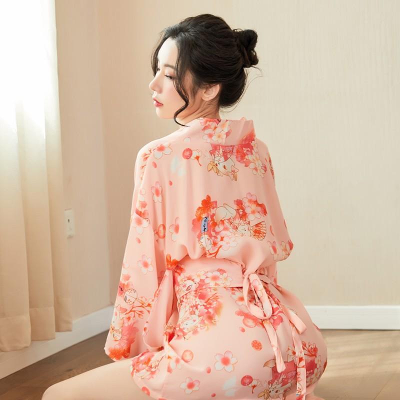 Sexy underwear women's Japanese retro printing kimono hollowed waist passion uniform temptation plus size fat MM