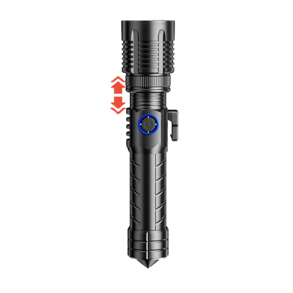 Super Bright Long Range Powerful LED Flashlight Type-C USB Rechargeable LED Torch Outdoor Zoomable Flashlight Power Display