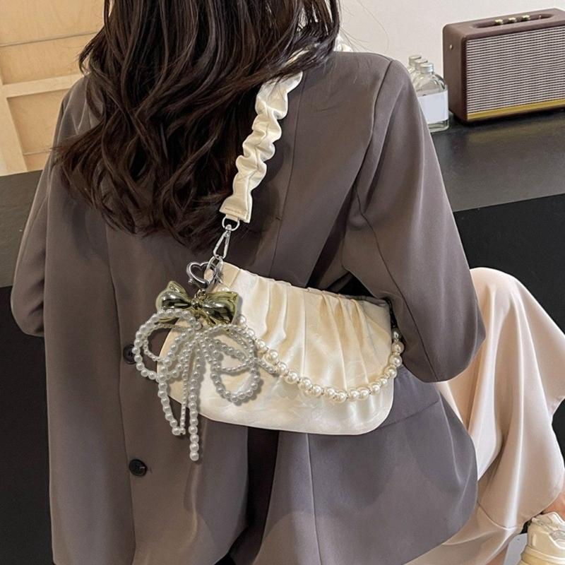 Imitation Pearl Bowknot Keychain Pendant Women Backpack Handbag Charm Lovely Heart Hanging Decoration Bag Phone Pendant
