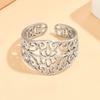Gold Plated Retro Floral Openwork Stainless Steel Ring for Women, Colorfast Oil Pressed Titanium Steel Jewelry