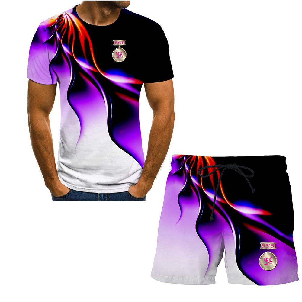 

костюм с узором орла мужской костюм-двойка шорты с короткими рукавами полный комплект одежды мужской костюм M