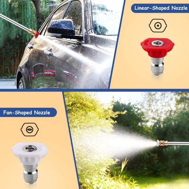 Heavy Duty Spray Hose Nozzle Set For Garden Hose With 2 High Pressure Tip for Car Wash Patios Backayrd Cleaning Tasks