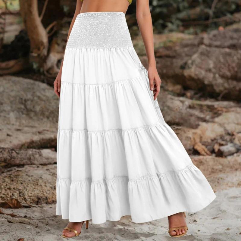 Tiered A Line Skirt Women Forest Fairy Pockets Patchwork Long Dress Elastic Waist Vintage Hippie Gypsy Maxi Skirt