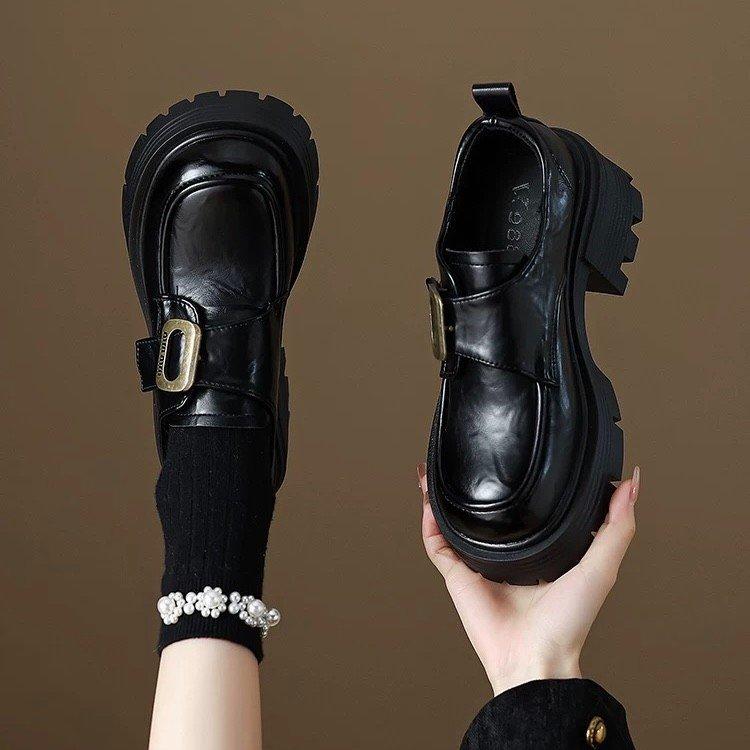 Thick-soled Heightening British Style Loafers Women's 2025 Autumn New Black Small Leather Shoes with Skirts Mary Jane Single Shoes