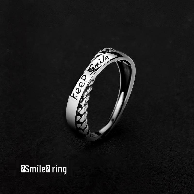 Men's Stackable Vintage Distressed Open Finger Smile Ring Anti-Thai Silver.