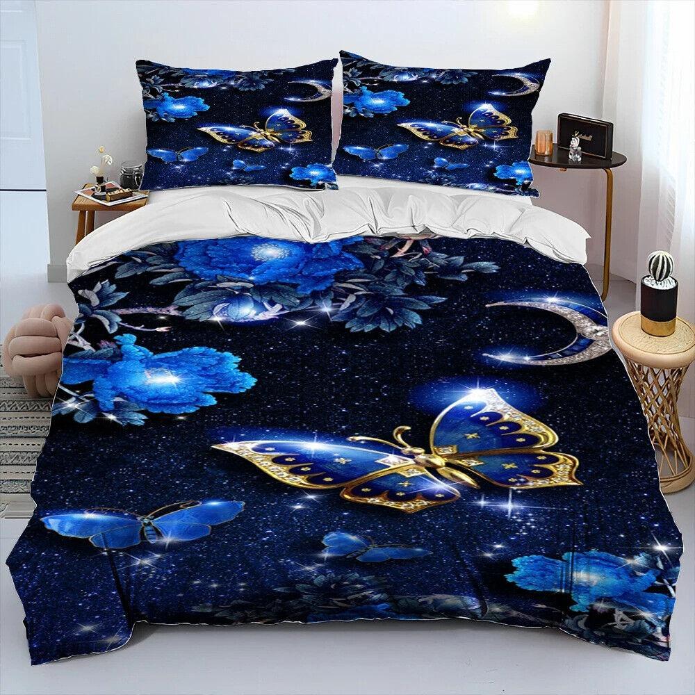 3D Butterfly Flower Bedding Set Women and Girls Down Duvet Cover Pillowcase 2/3pc King Queen Bed Cover Gift Home Textile